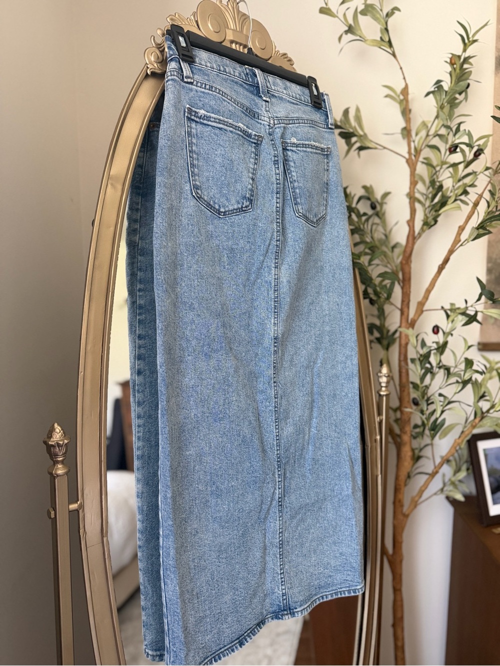 Classic Light Blue Denim Maxi Skirt